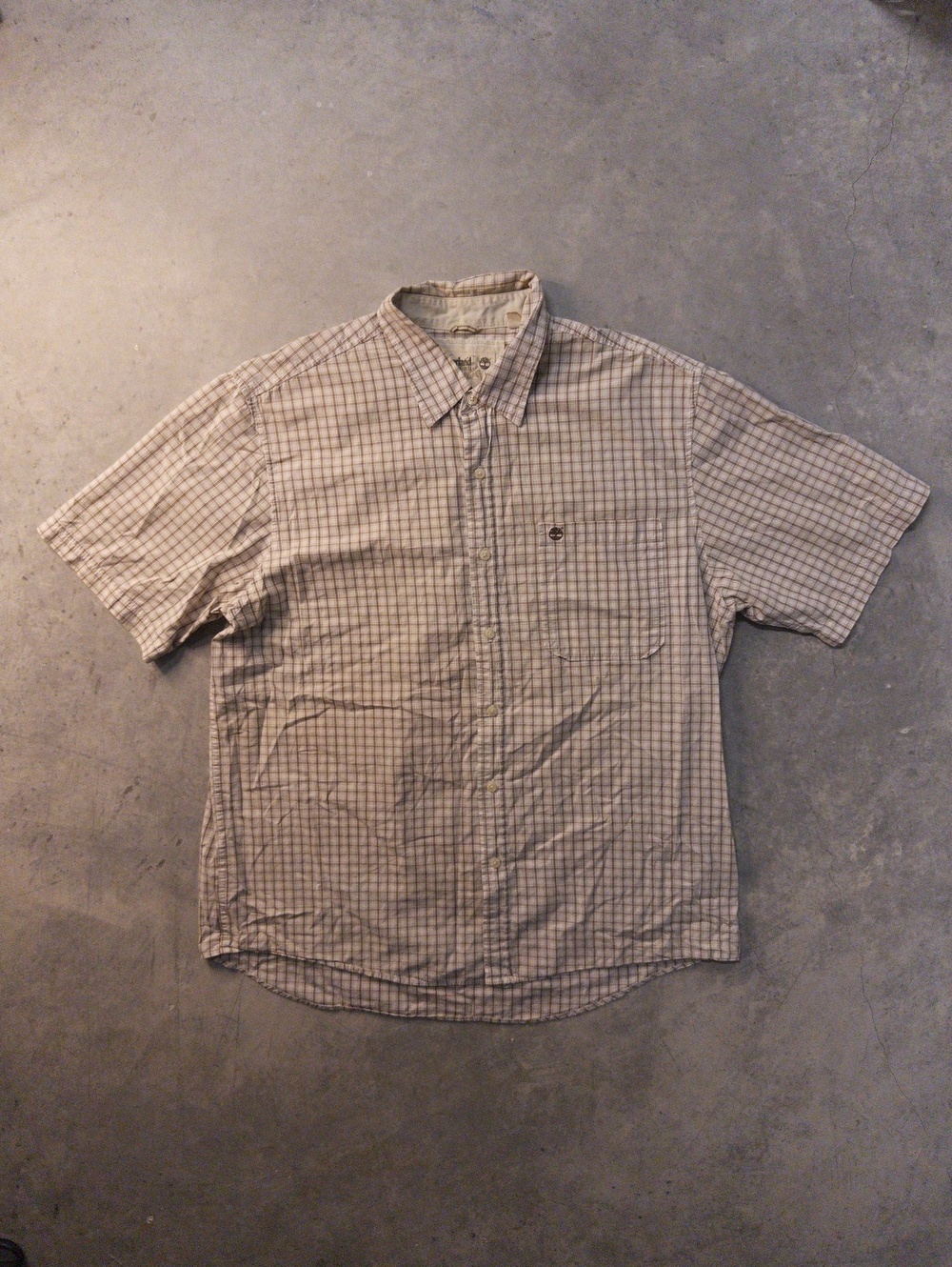 Timberland Beige Plaid Short Sleeve Button-Up Shirt